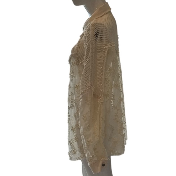 Porter Collective Cream Lace & Pearl Oversized Balloon Sleeve Shirt Size M - Picture 8 of 15